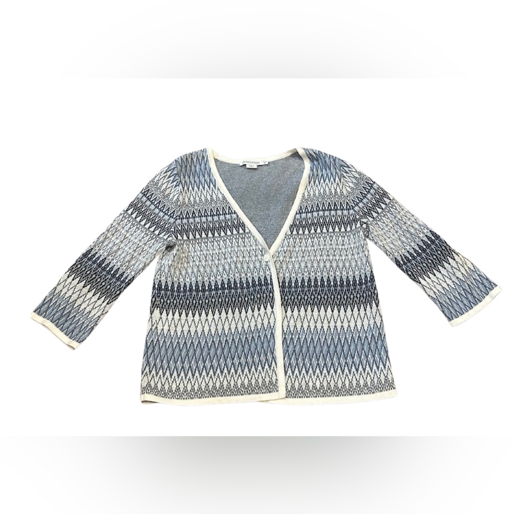 Pendleton Women’s Cotton Linen Chevron Knit Cardigan Sweater | Blue | Petite M